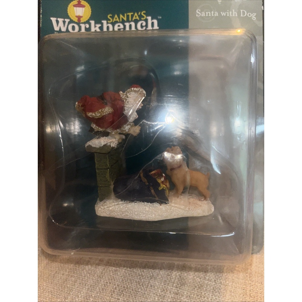 Vintage 2003 Santa's Workbench Santa w/Dog Christmas Village Figurine